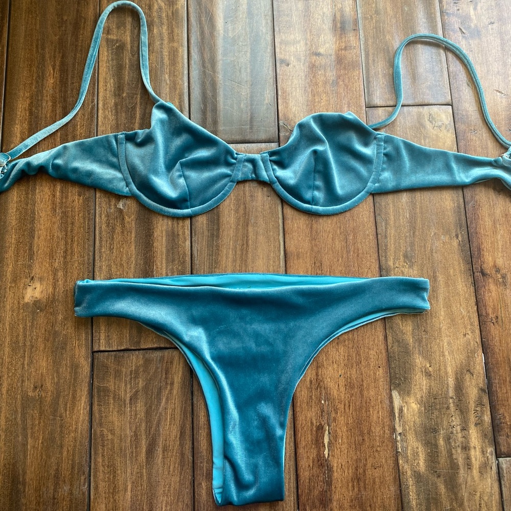 Velvet turquoise bikini top + bottom